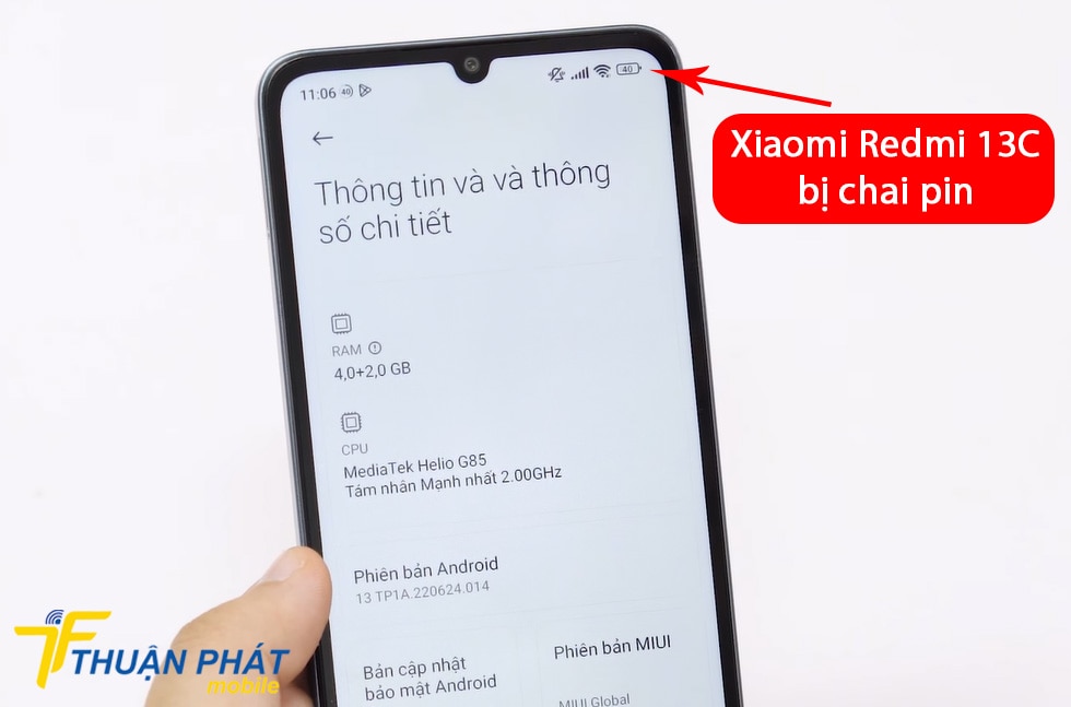 Xiaomi Redmi 13C bị chai pin