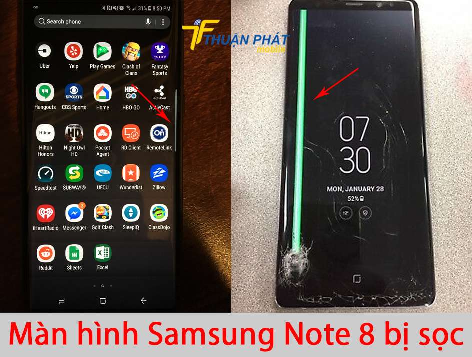 Màn hình Samsung Note 8 bị sọc
