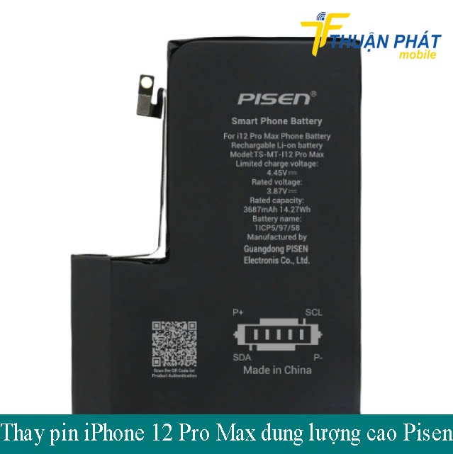 Thay pin iPhone 12 Pro Max dung lượng cao Pisen