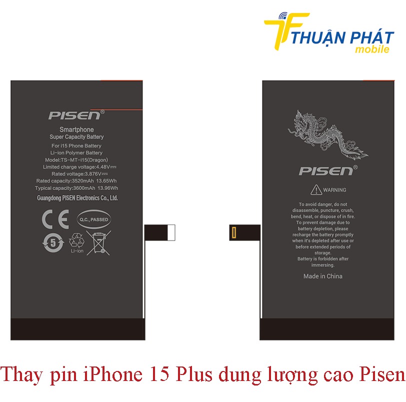 Thay pin iPhone 15 Plus dung lượng cao Pisen